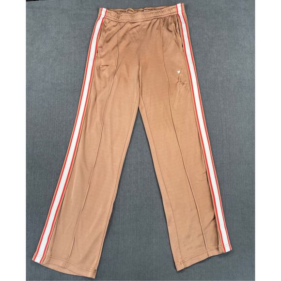 PINK Track Pants Women L Tan Side Stripe Lounge Athleisure Wide Leg Casual - Picture 1 of 13